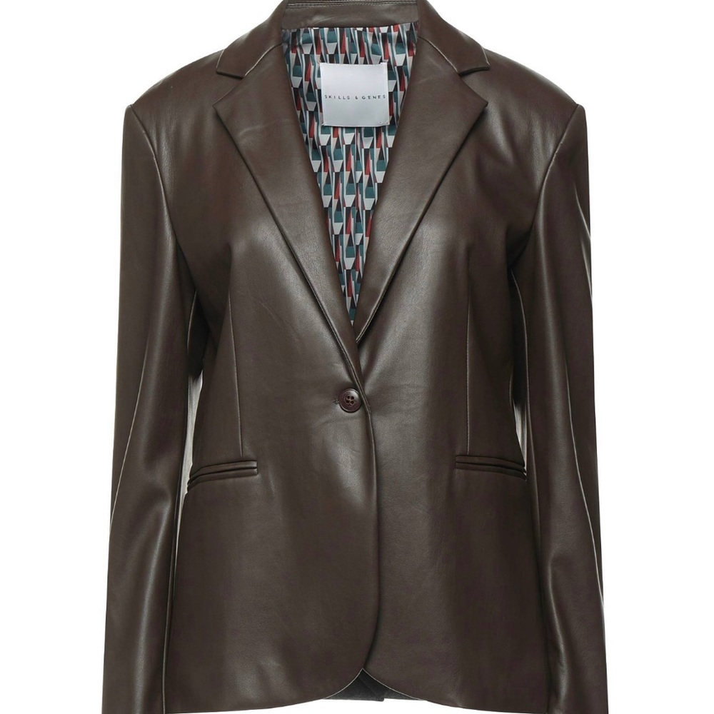 Skills and Genes single button brown faux leather blazer, NWT
